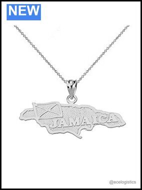 Sterling Silver Jamaica Map Charm Pendant Necklace